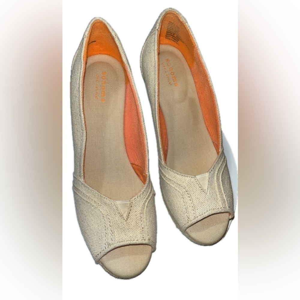 Kohl's Sonoma Life Style Gold Peep Toe Cork Wedge Espidrilles 6.5 MED - Picture 5 of 15